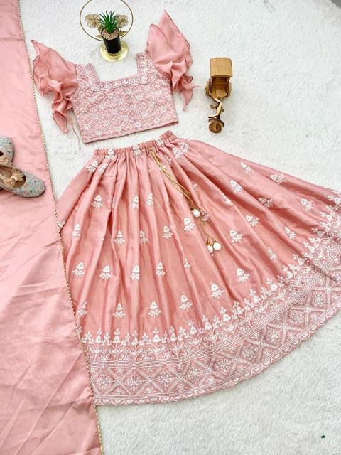 Trending  Embroidered Work Chinon Pink Wholesale kids wear suppliers in Surat - wholesale export